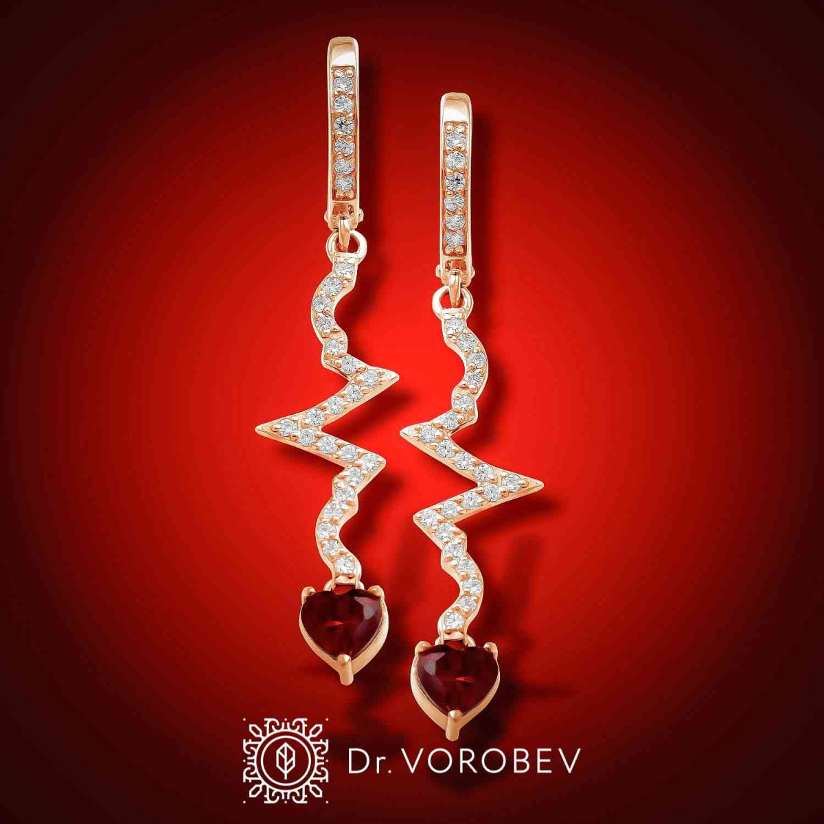 Серьги "ЭКГ с сердцем" позолота
